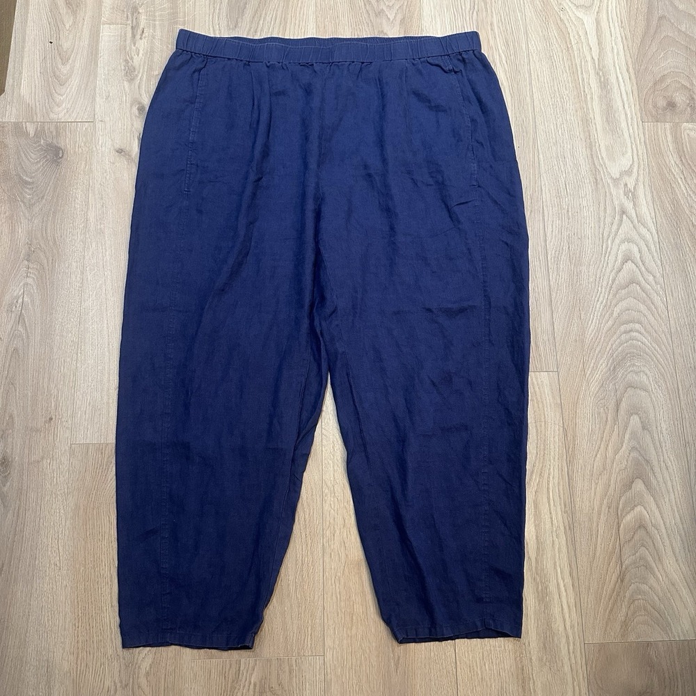 Eileen Fisher Womens 2X 100% Linen Pants Blue Crop Pull On Lagenlook